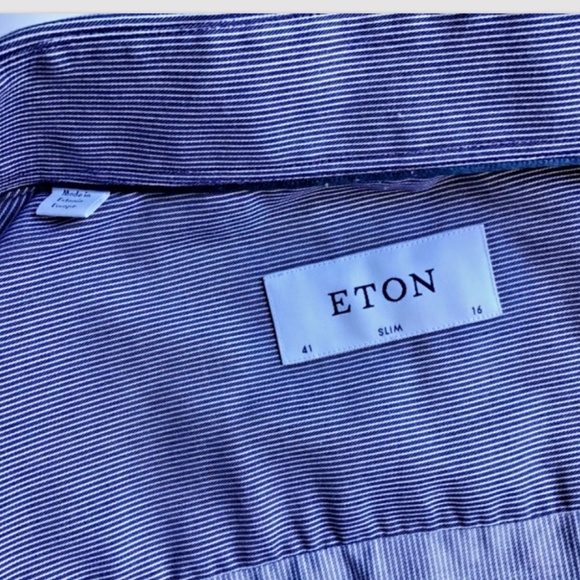 ETON Slim blue classic dress cotton twill shirt Sz 16 made in Europe - Picture 2 of 7